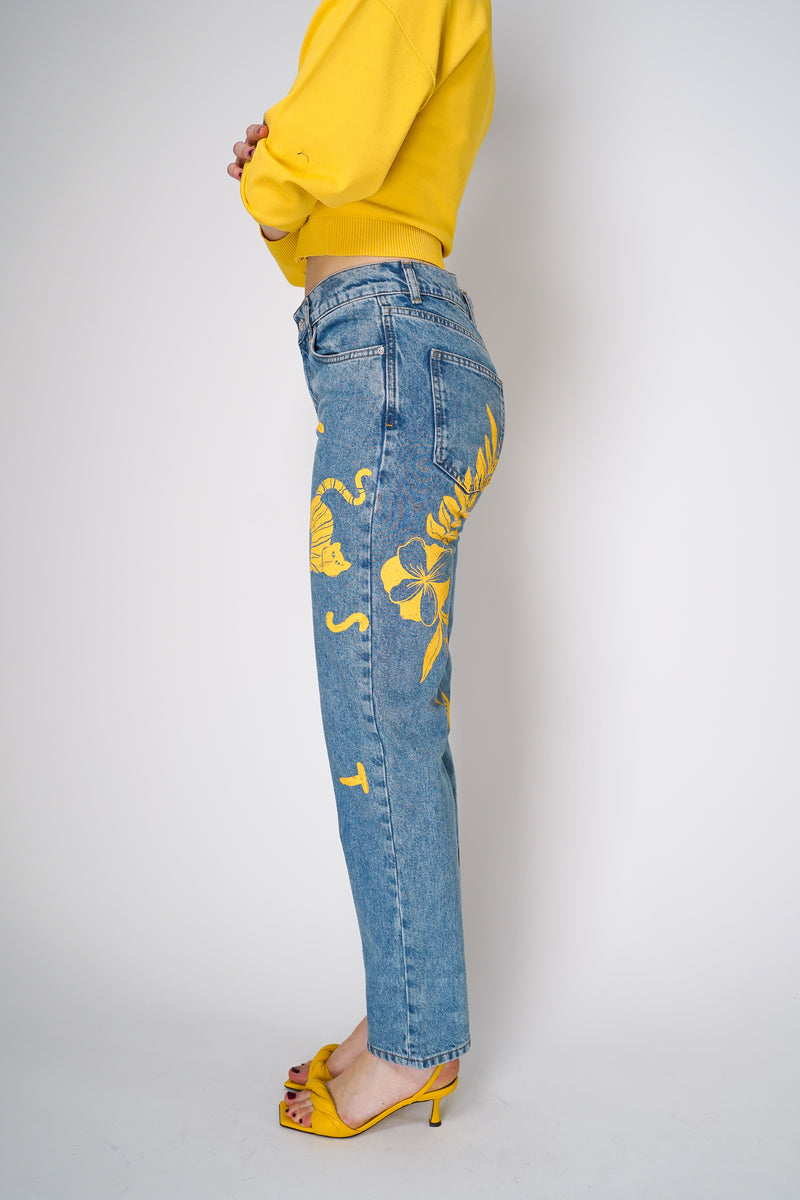 Moschino Jeans Straight Leg Patchwork Jeans