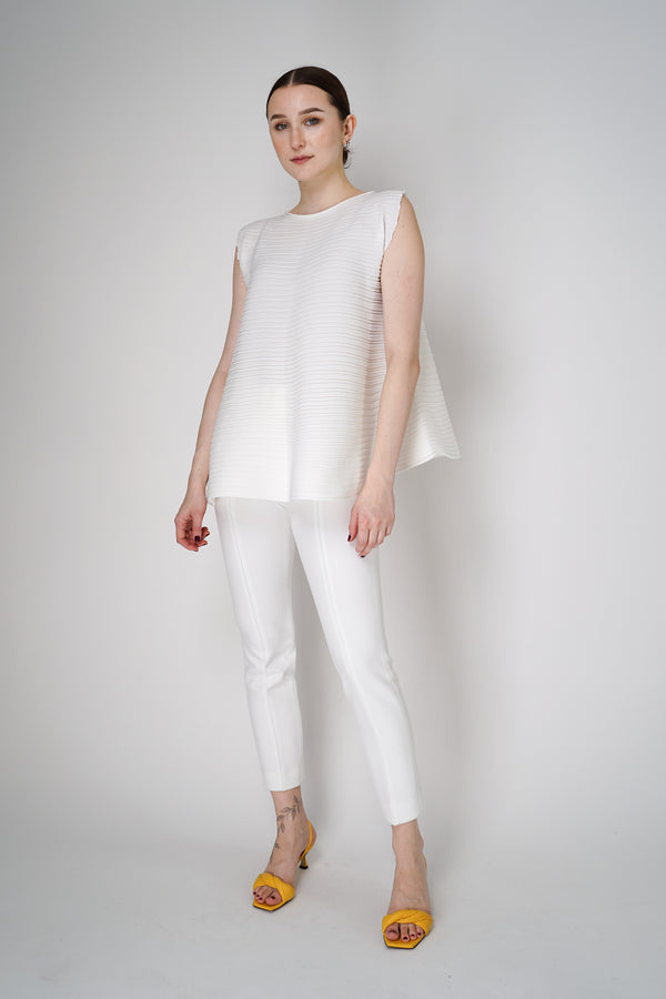 Pleats Please Issey Miyake Bounce Knit Wide Bottom Ribbed Sleeveless Top in White Vancouver. Shop Online or in Store. 