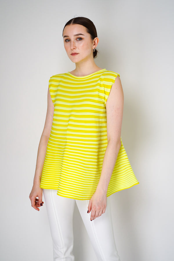 Pleats Please Issey Miyake Bounce Knit Wide Bottom Ribbed Sleeveless Top in Neon Yellow Vancouver. Shop Online or in Store. 