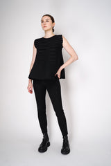 Pleats Please Issey Miyake Bounce Knit Wide Bottom Ribbed Sleeveless Top in Black Vancouver. Shop Online or in Store.