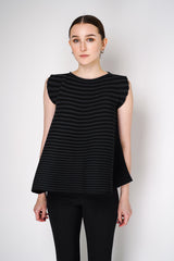 Pleats Please Issey Miyake Bounce Knit Wide Bottom Ribbed Sleeveless Top in Black Vancouver. Shop Online or in Store.