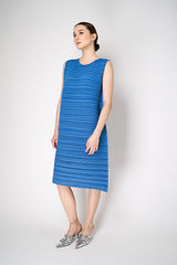 Pleats Please Issey Miyake Sheer Bounce Long Sleeveless Dress in Azure Blue Vancouver. Shop Online or in Store.