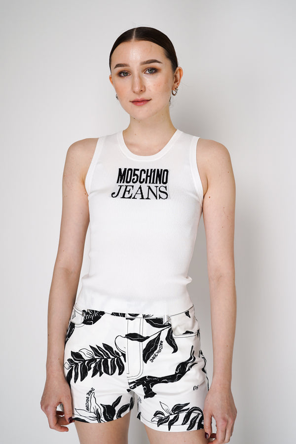 Moschino Jeans Knitted Viscose Jersey Tank Top in White