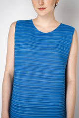 Pleats Please Issey Miyake Sheer Bounce Long Sleeveless Dress in Azure Blue Vancouver. Shop Online or in Store.