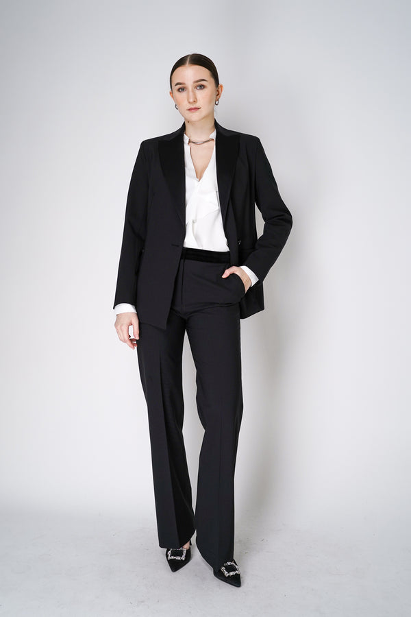 Antonelli Pearl Crepe Trousers with Velvet Details in Black