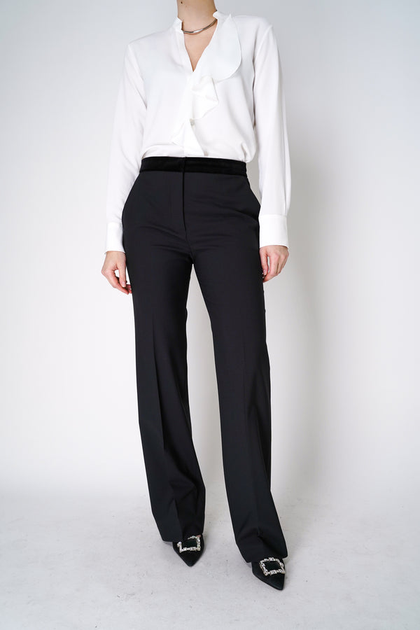 Antonelli Pearl Crepe Trousers with Velvet Details in Black