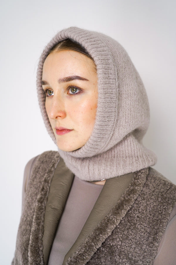 Herno Alpaca Blend Balaclava Hood in Beige Taupe