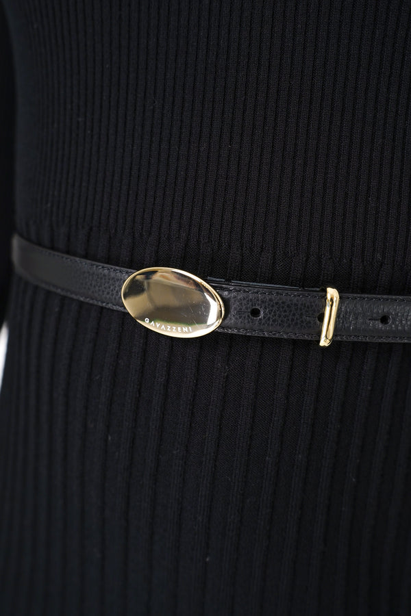 Gavazzeni Black Leather Belt with Gold Oval Buckle