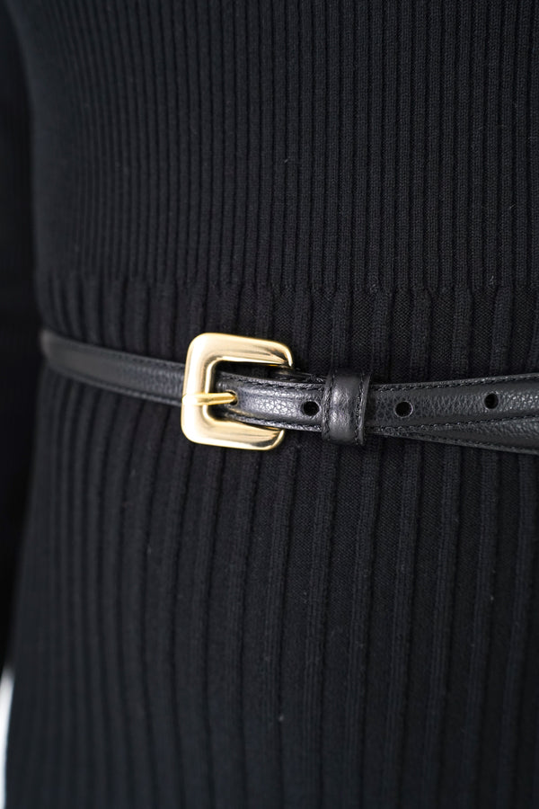 Gavazzeni Black Leather Belt with Square Gold Buckle