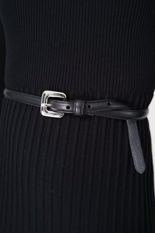 Gavazzeni Black Leather Belt with Square Silver Buckle