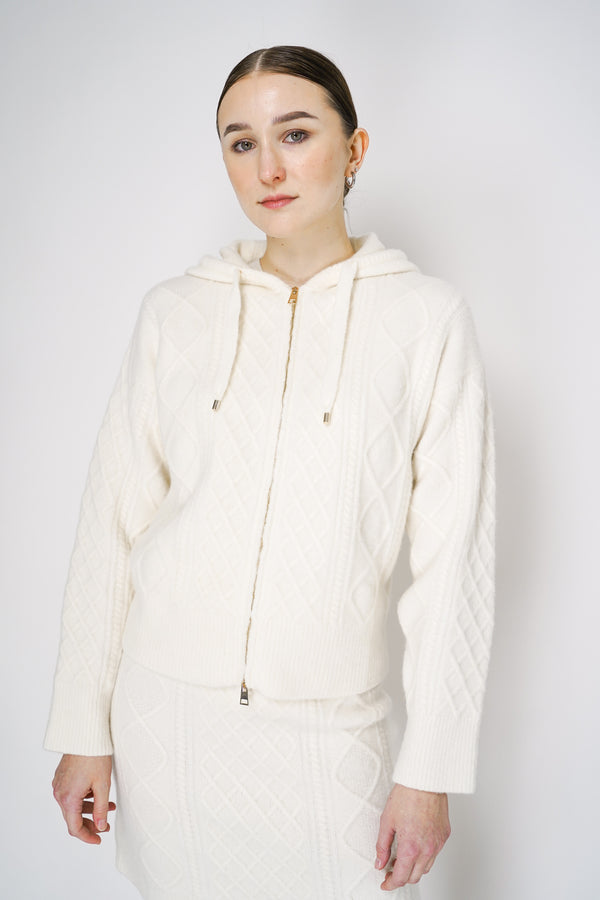 Lorena Antoniazzi Bouncy Knit Hooded Cardigan in Off-White