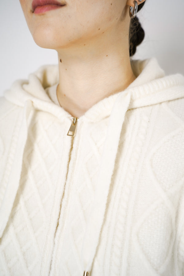 Lorena Antoniazzi Bouncy Knit Hooded Cardigan in Off-White