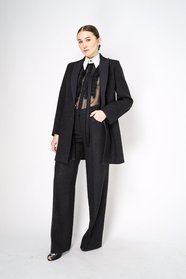 Lorena Antoniazzi Wool Blend Sparkly Tweed Trousers in Black