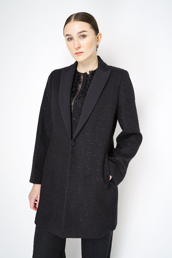 Lorena Antoniazzi Wool Blend Sparkly Tweed Blazer in Black