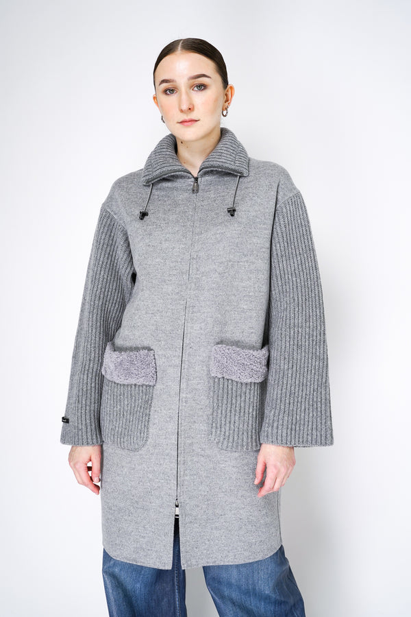 Manzoni 24 Loro Piana Cashmere Blend Coat with Knitted Sleeves in Grey