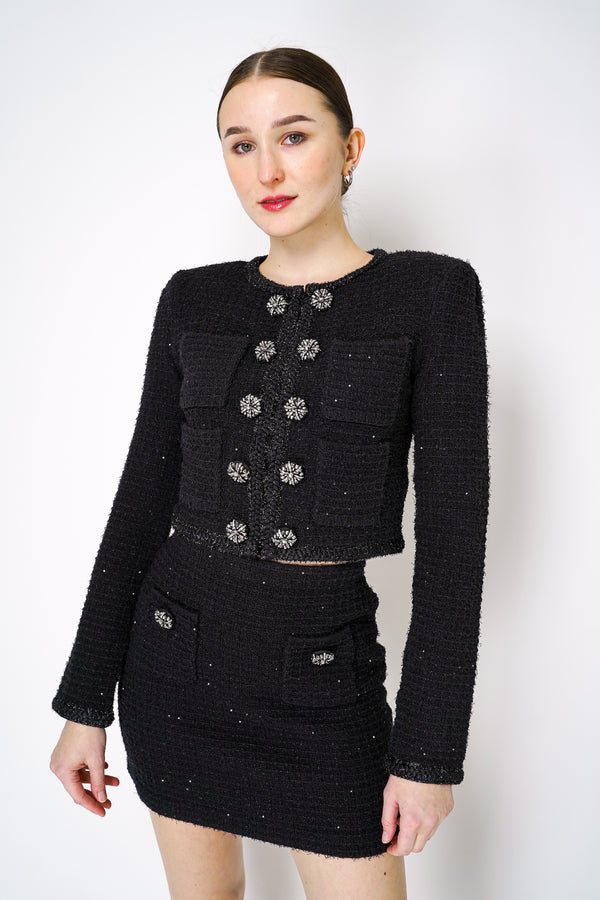 Self-Portrait Black Textured Knit Jacket