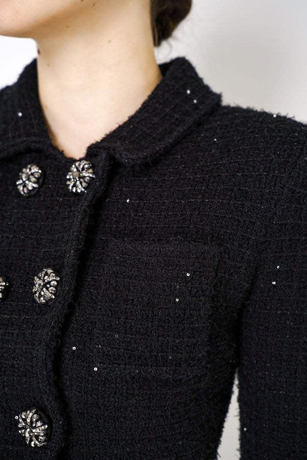 Self-Portrait Black Textured Knit Peplum Jacket