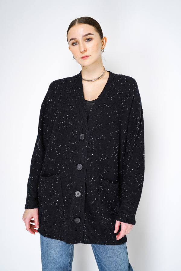 Lorena Antoniazzi Oversized Sequin Cashmere Blend Cardigan in Black