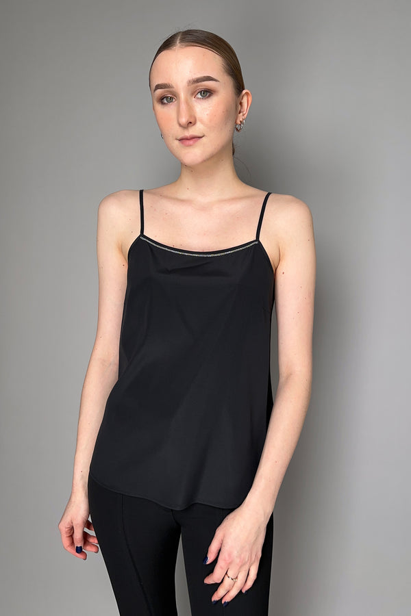 Peserico Silk Camisole in Brilliant Beading in Black