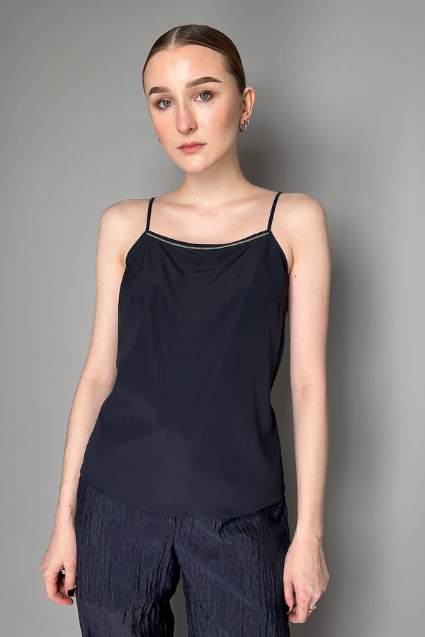 Peserico Silk Camisole in Brilliant Beading in Navy