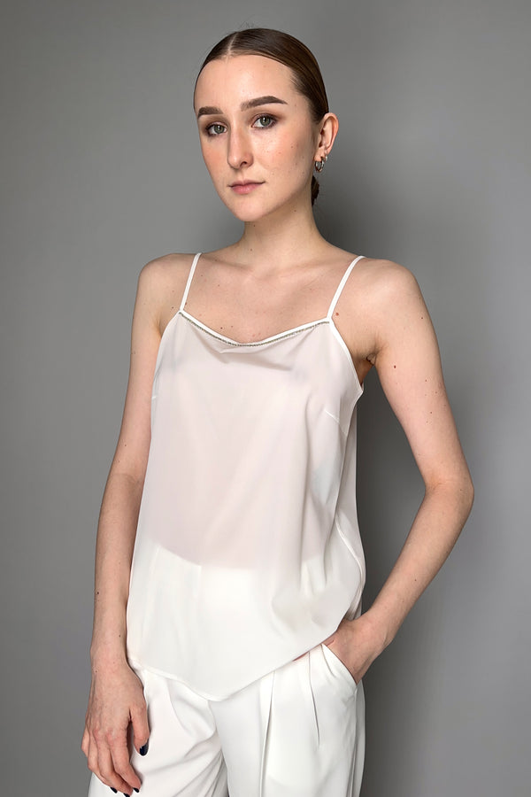 Peserico Silk Camisole in Brilliant Beading in White