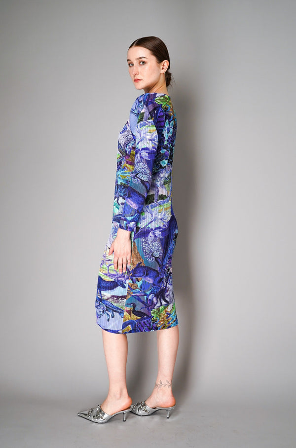 Pleats Please Issey Miyake Aurora Jungle Dress in Blue Vancouver. Shop Online or in Store. 