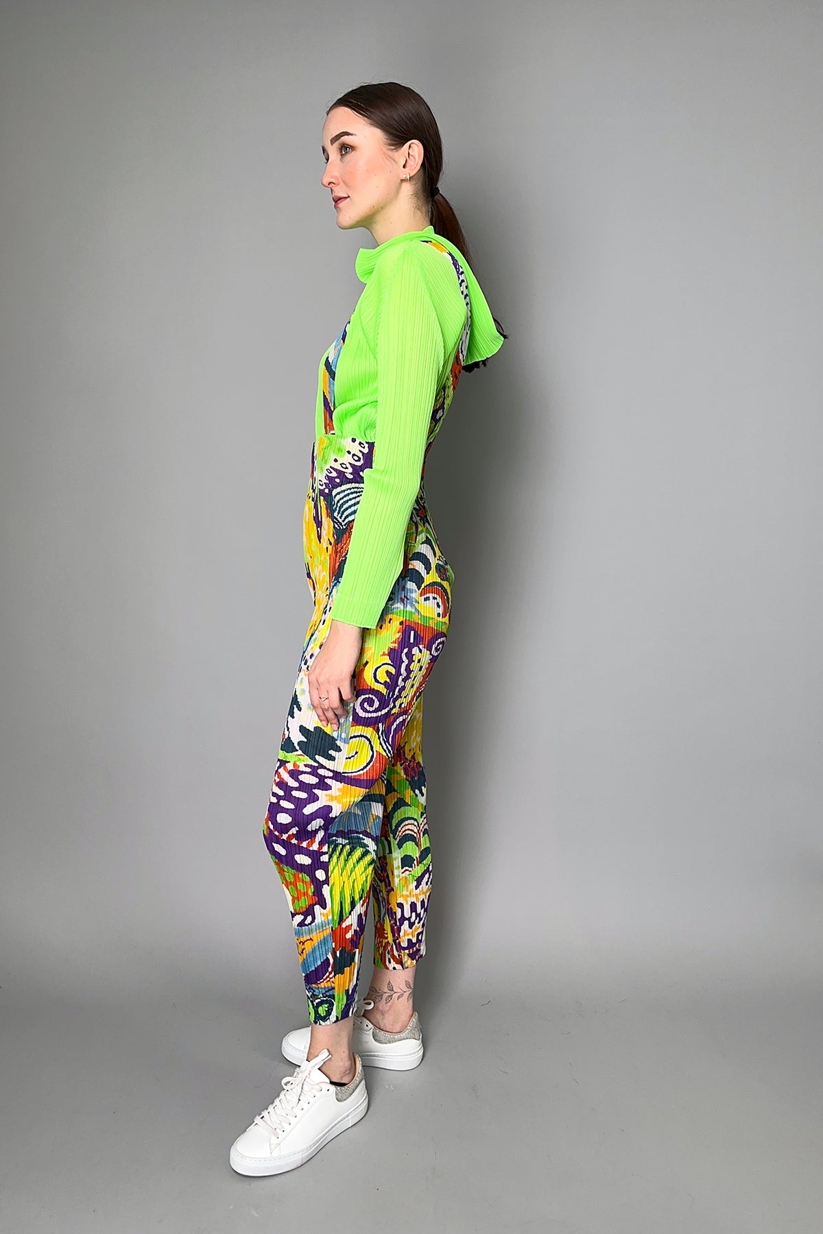 Pleats Please Issey Miyake Monthly Colours September Jumpsuit in Yellow and Green Pattern