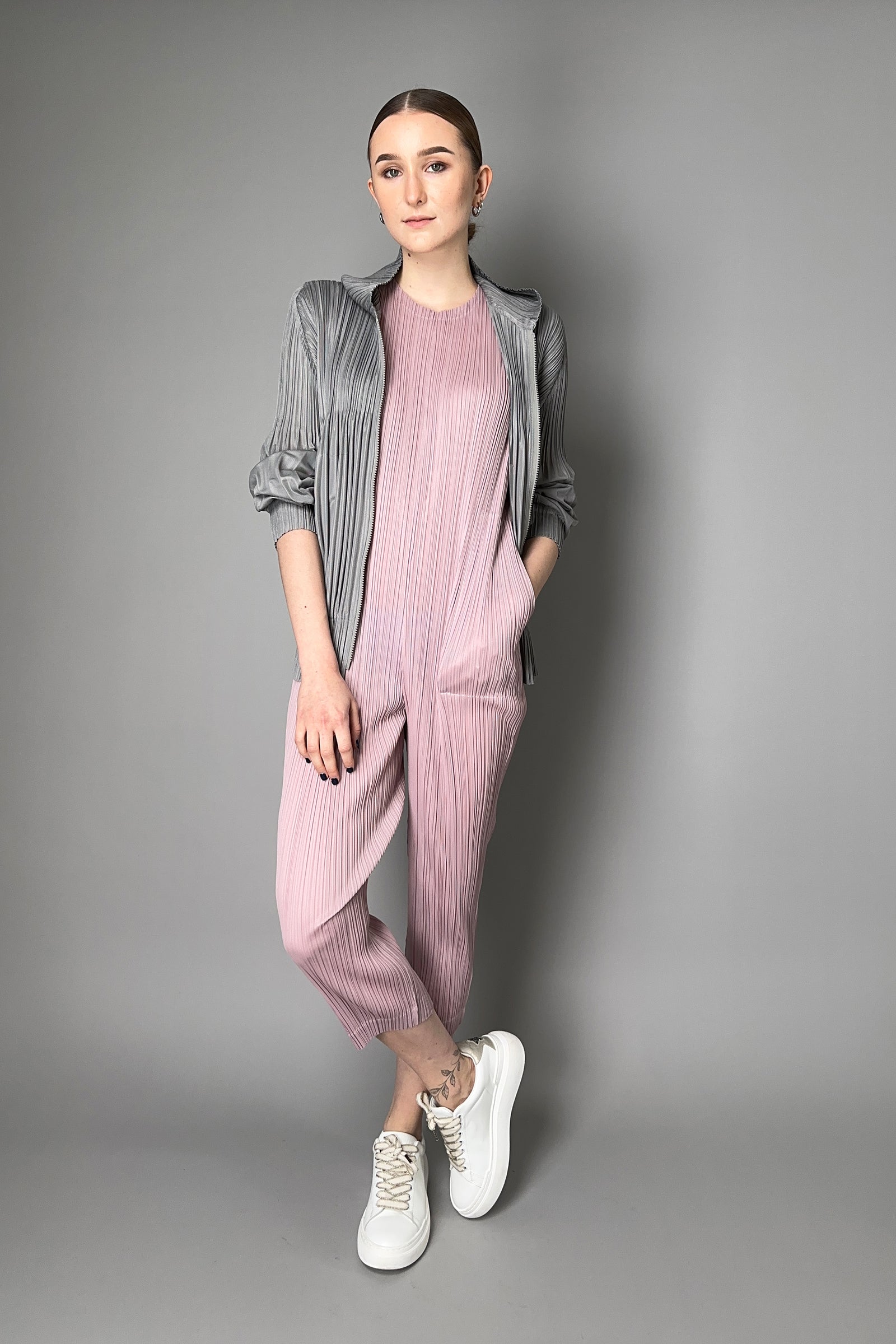 Pleats Please Issey Miyake Monthly Colors January Sleeveless Jumpsuit in Dusty Pink