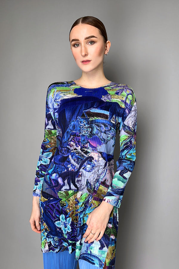 Pleats Please Issey Miyake Aurora Jungle Tunic in Blue Vancouver. Shop Online or in Store. 