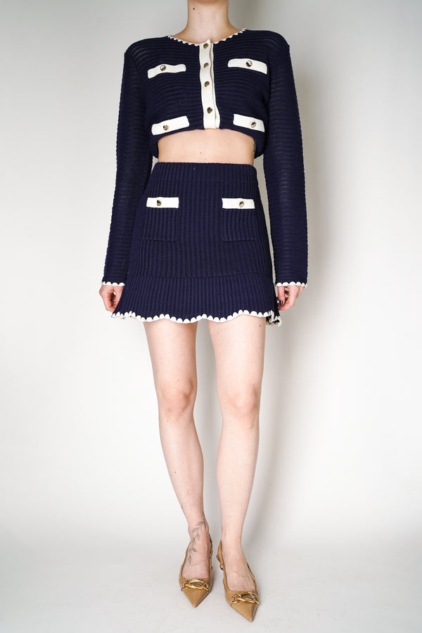 Self-Portrait Navy Crochet Contrast Trim Mini Skirt