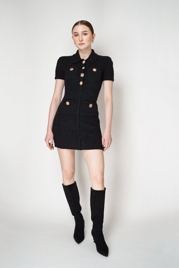 Self-Portrait Black Jewel Button Knit Mini Dress