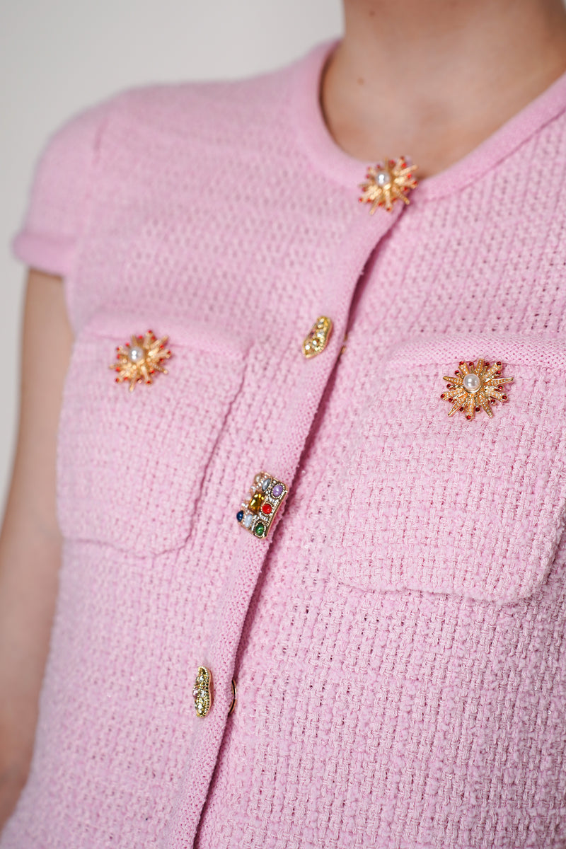 Self-Portrait Pink Jewel Button Knit Top