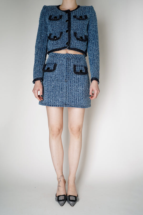 Self-Portrait Textured Denim Mini Skirt