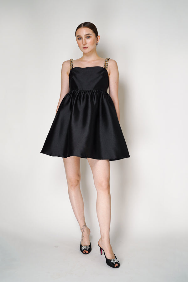 Self-Portrait Black Taffeta Embellished Mini Dress