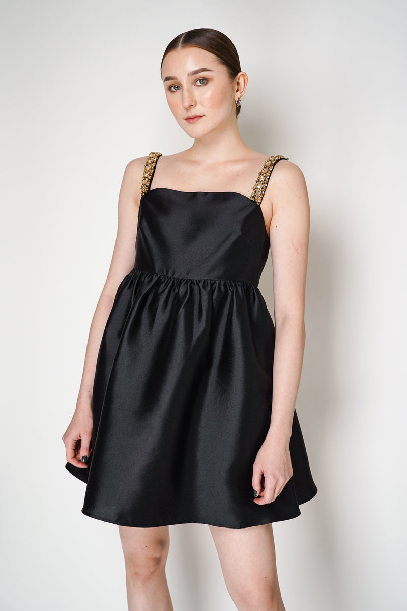 Self-Portrait Black Taffeta Embellished Mini Dress