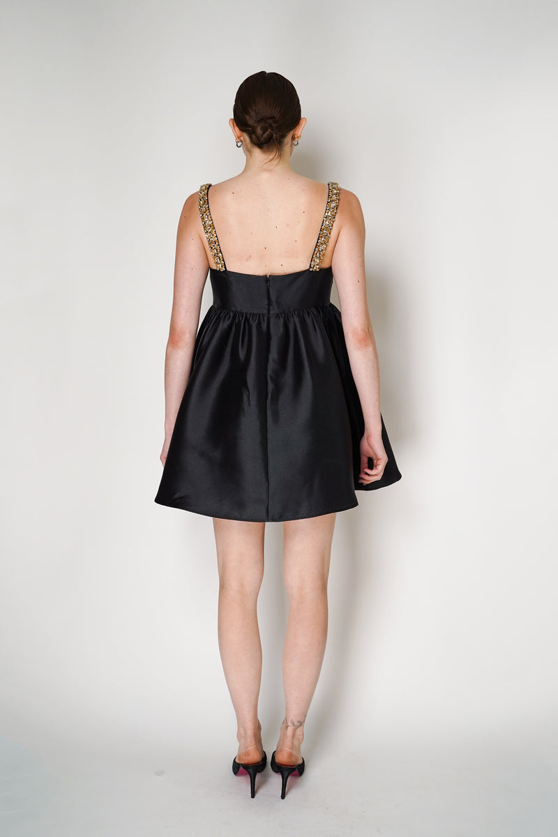 Self-Portrait Black Taffeta Embellished Mini Dress