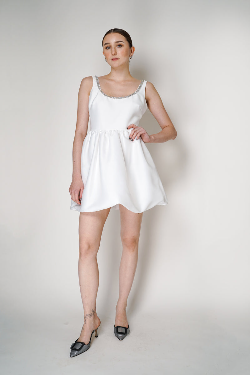 Self-Portrait White Taffeta Diamante Mini Dress