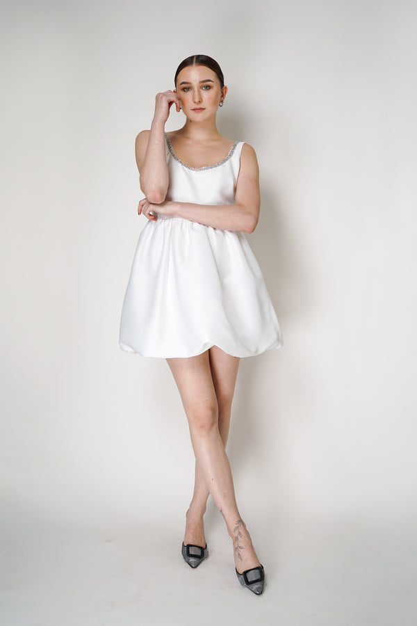Self-Portrait White Taffeta Diamante Mini Dress