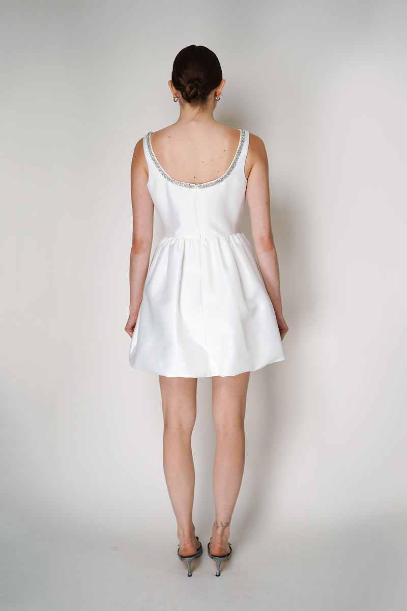 Self-Portrait White Taffeta Diamante Mini Dress