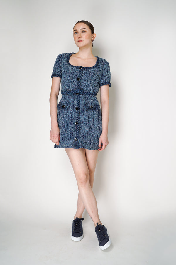 Self-Portrait Textured Denim Short Sleeve Mini Dress