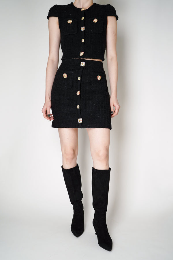 Self-Portrait Black Jewel Button Knit Mini Skirt