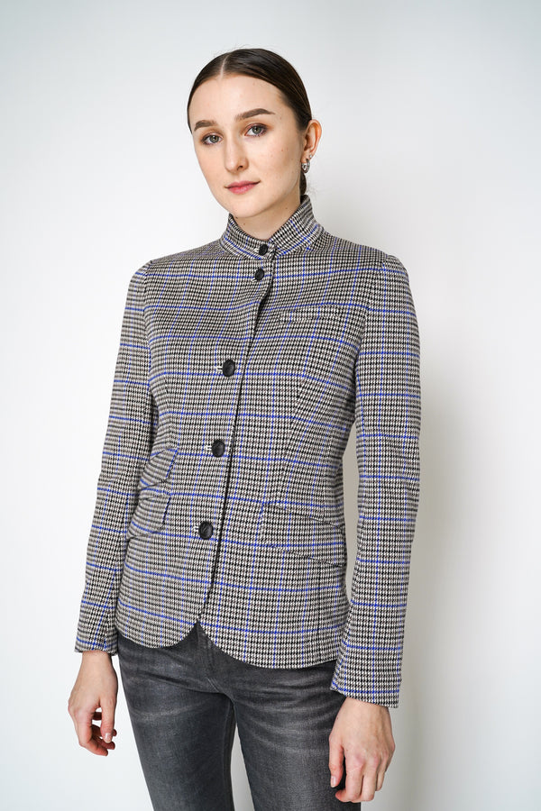 Rag & Bone Slade Plaid Tailored Blazer Military Jacket in Blue and Beige