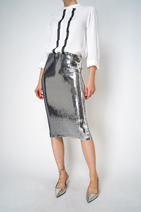 Nº21 Sequin Pencil Skirt in Silver