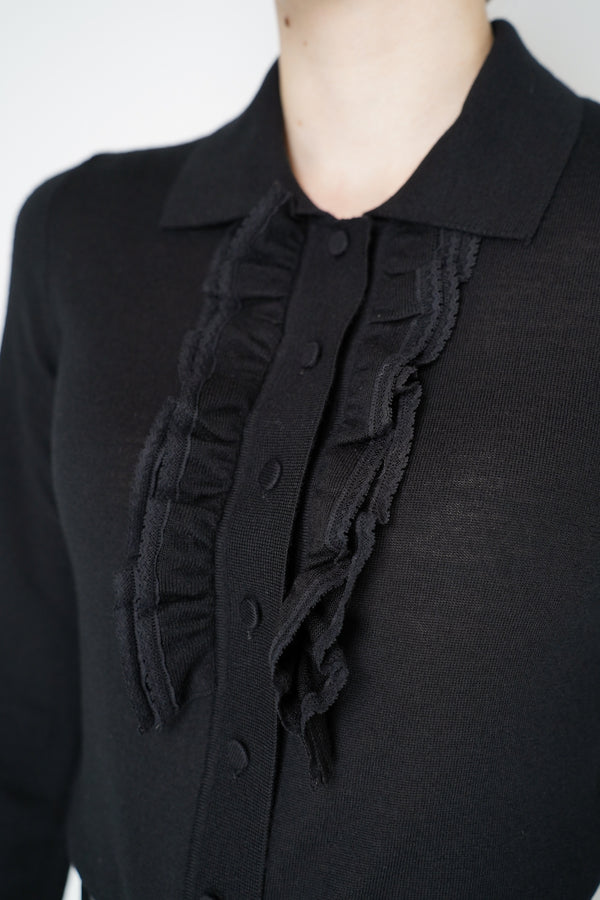 Nº21 Knit Wool Cardigan with Bib Front in Black