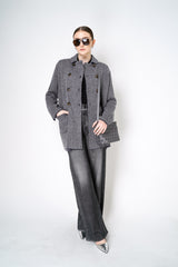 Base Milano Alpaca Blend Double Breasted Stretch Knit Coat in Navy and White