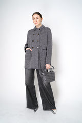 Base Milano Alpaca Blend Double Breasted Stretch Knit Coat in Navy and White