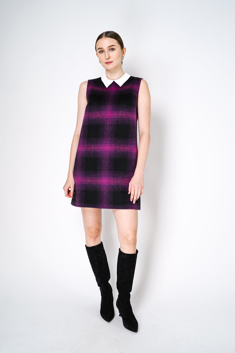 Nº21 Fuzzy Flannel Checked Dress with Detachable Collar in Black and Magenta Vancouver. Shop Online or in Store. 