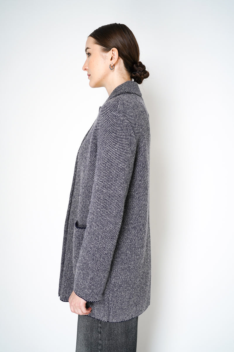 Base Milano Alpaca Blend Double Breasted Stretch Knit Coat in Navy and White