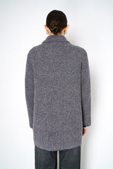 Base Milano Alpaca Blend Double Breasted Stretch Knit Coat in Navy and White