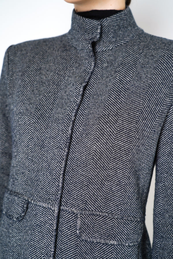 Base Milano Stretch Knit Wool Blend Jacket in Navy and White